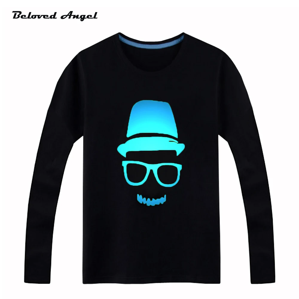 Brand New Girls Boys T-shirts 100% Cotton Children Long Sleeve Tops Kids Hip Hop Neon Print Party Club Night Light Punk Top Tees