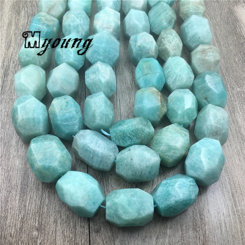 Amazonites Faceted Nugget Pendant Beads,Pure Sky Blue Stone Drilled Loose Charm Beads For DIY Jewelry MY1569