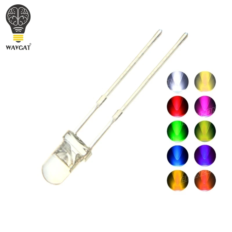 100PCS F5 5MM LED Diode Kit 3V DIY Set Light Emitting Warm White Green Red Blue Yellow Orange Purple UV Pink Ultra Bright 20mA