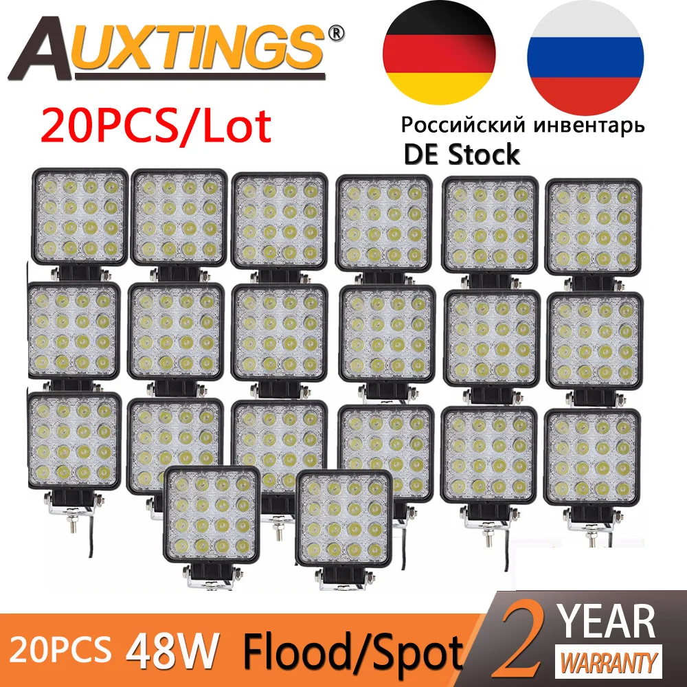 Auxtings 20pcs/Lot waterproof 48w Flood/Spot led Work Light bar waterproof CE RoHS offroad truck car LED work light 12v 24v