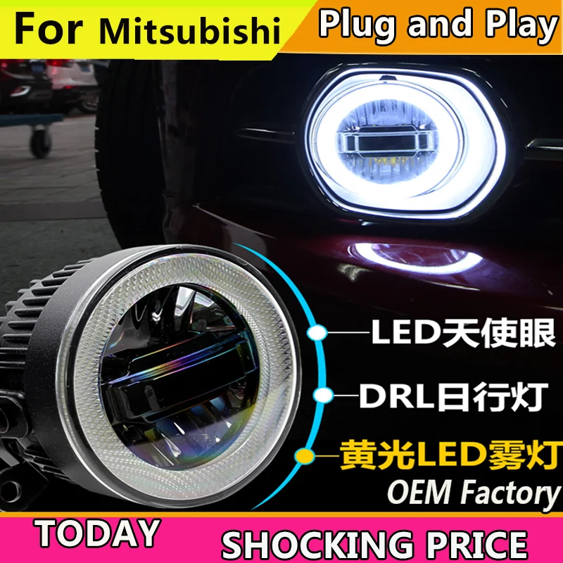 doxa Car Styling for Mitsubishi Outlander Pajero Grandis ASX LED Fog Light Auto Angel Eye Fog Lamp LED DRL 3 function model