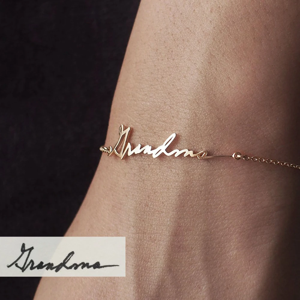 Tiny Personalized Bracelet Actual Handwriting Custom Signature Name Bracelet Bangle For Women Gift Jewlery PB0010