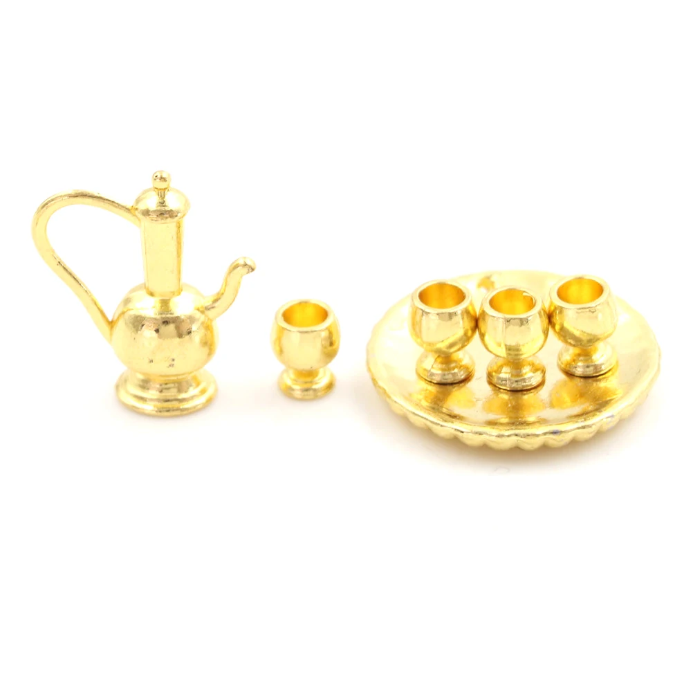 1:12 DIY Dollhouse Silver Classic Metal Tea Party Doll House Accessories Teapot Set Dollhouse Miniatures Accessories