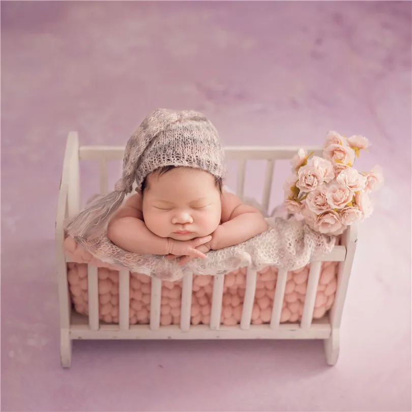 Newborn Sleepy Hat White Baby Girl or Boy Bonnet Knit Infant Cap Newborn Photography Hat Knit Long Bonnet Boy Photo Props Beanie