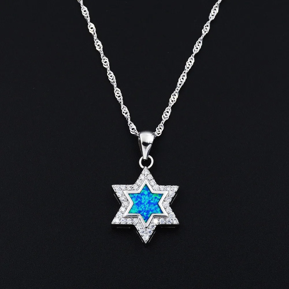 Whlosale & Retail Fire Opal Jewish Pendant Star of David Hamsa Hand Judaism Religion Necklace