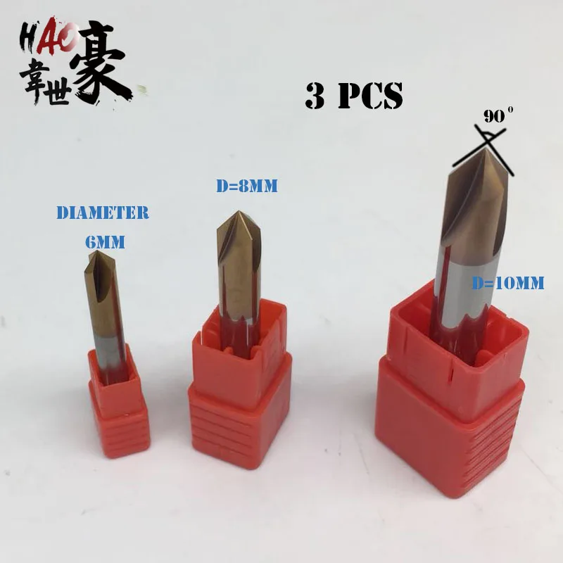 

3PCS 90 degrees of tungsten steel chamfering cutter, M6 M8 M10 Cemented carbide 90 degree chamfer drill positioning center bit