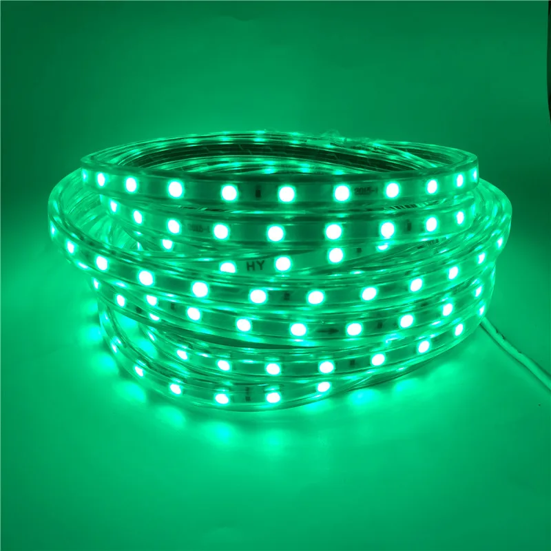 ECLH-tira de luces LED Flexible, 60leds/m, resistente al agua, SMD 5050, CA 220V, enchufe de alimentación de 1M/2M/3M/4M/5M/6M/7M/8M/9M/10M/15M/20M