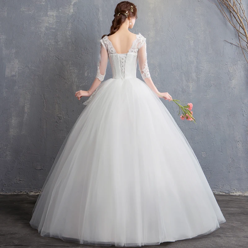 Y&M Novias Ball Gown V Neck Weddinges Dress With Lace Vestido De Novia Princesa Vintage with Sleeve Real Image Bridal Gown