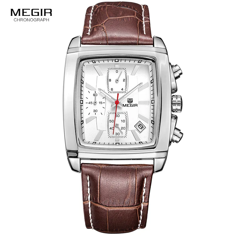 megir fashion casual military chronograph quartz watch men luxury waterproof analog leather wrist watch man free shipping 2028