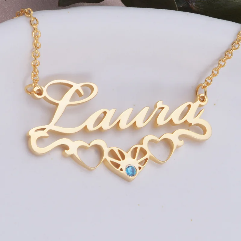 

DODOAI Birthday Stone Custom Name Necklaces Stainless Steel Zirconia Necklace with Heart Personalized Name Custom Jewelry