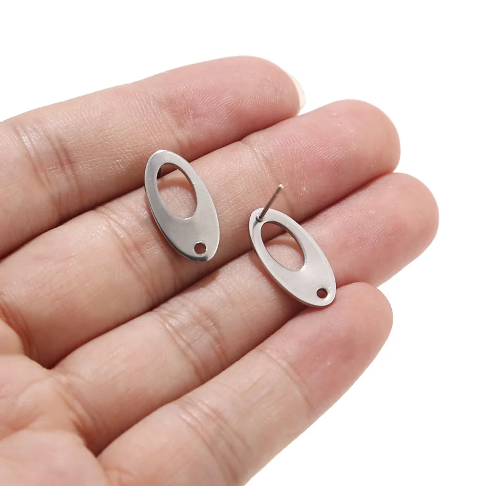 20pcs Stainless Steel Jewelry Finding Components Oval Earring Posts with Hole for Earrings Making