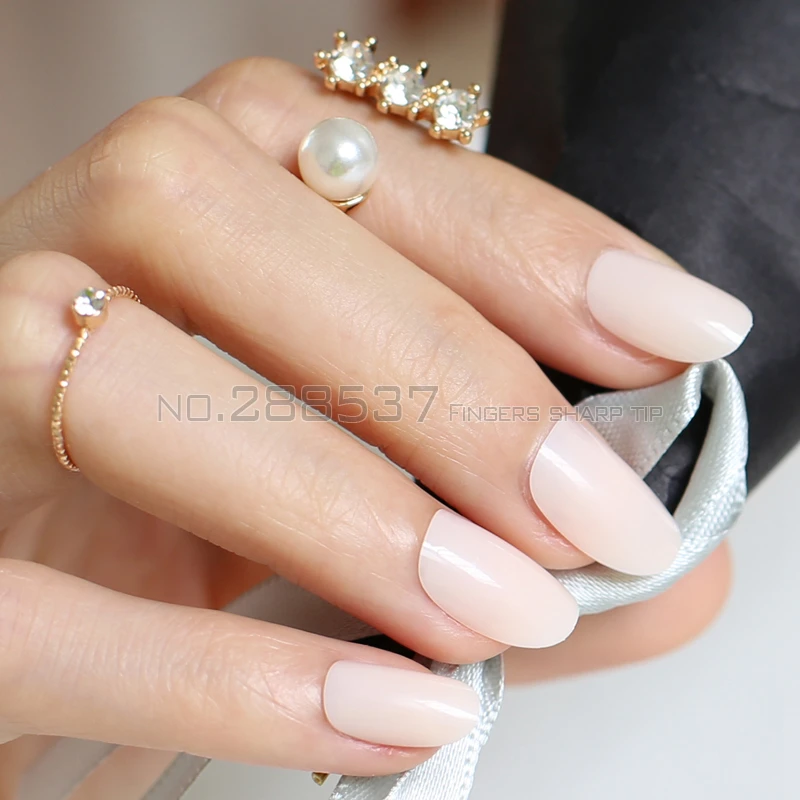 24pcs new product sales long small round Baby pink Nude color oval head fake nail fit comfortable DIY nail candy color R26 P20