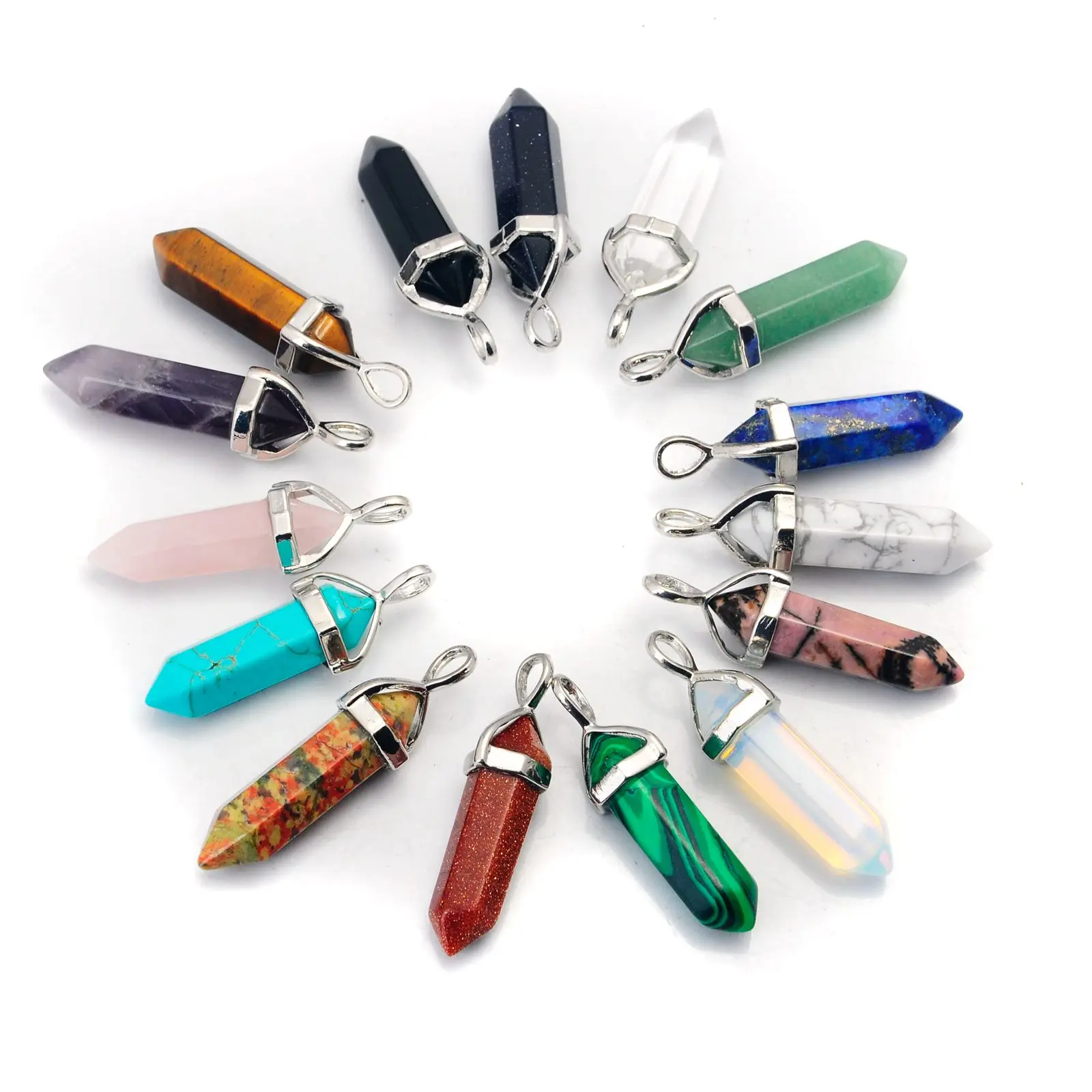 New Valentine's Day Gift Natural Stone Hexagonal Cone Pendant Natural Crystal Hexagonal Ladies Pendant