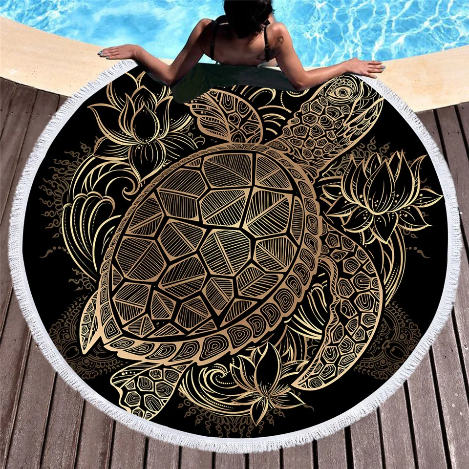 

Turtles Bohemian Tassel Tapestry Flower Round Beach Towel Large for Adults Microfiber Toalla Blanket Tortoise Mat