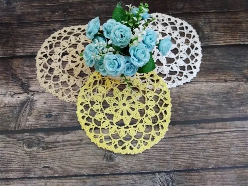 Modern Cotton Lace Cup Coffee Tablecloth Mats Pad Handmade Crochet Flowers Wedding Doily For Home Decorative Table Pad