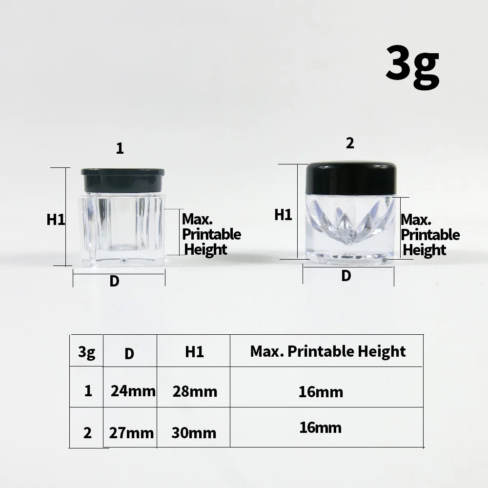 3G Refillable Mini Square AS Powder Sample Jar with Black Cap Cosmetic  Case 3cc Small Plastic Make up Face Powder Container