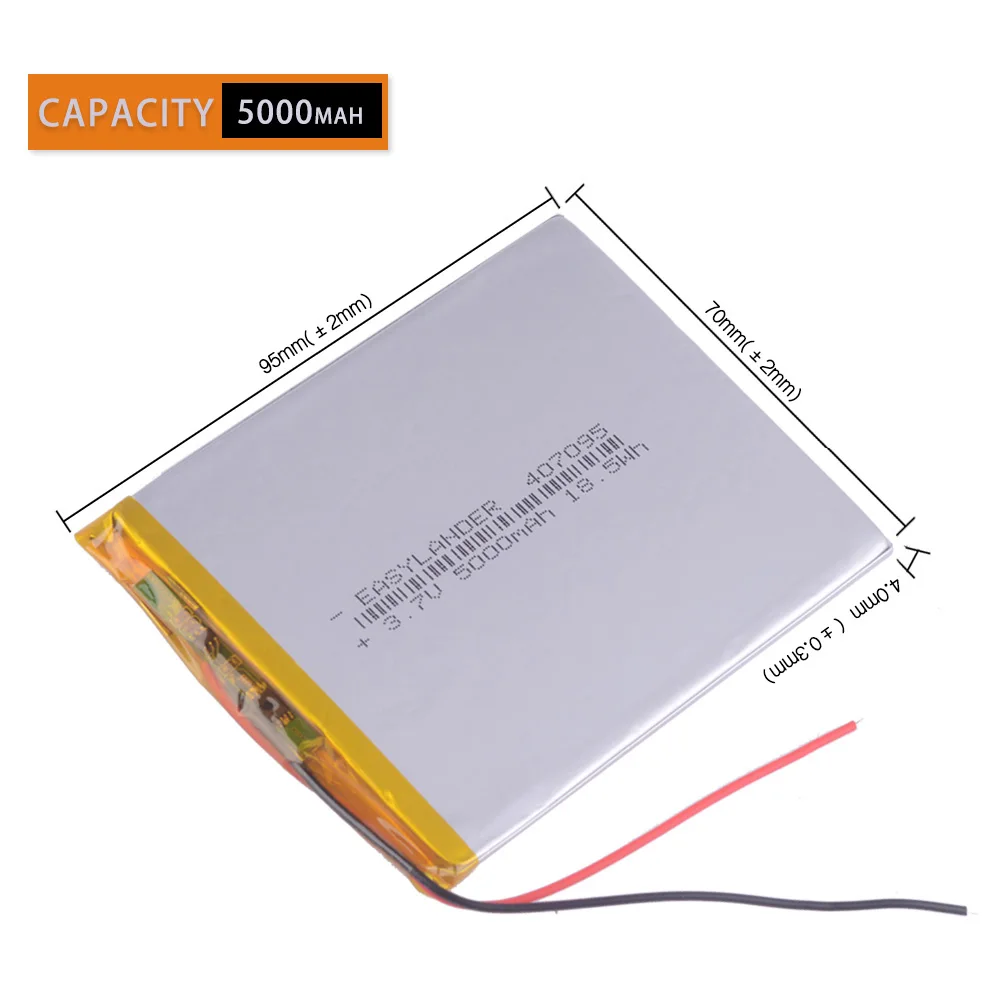 5Wries 3.7V 5000mAh 407095 Rechargeable Lithium Li-ion Li Polymer Battery