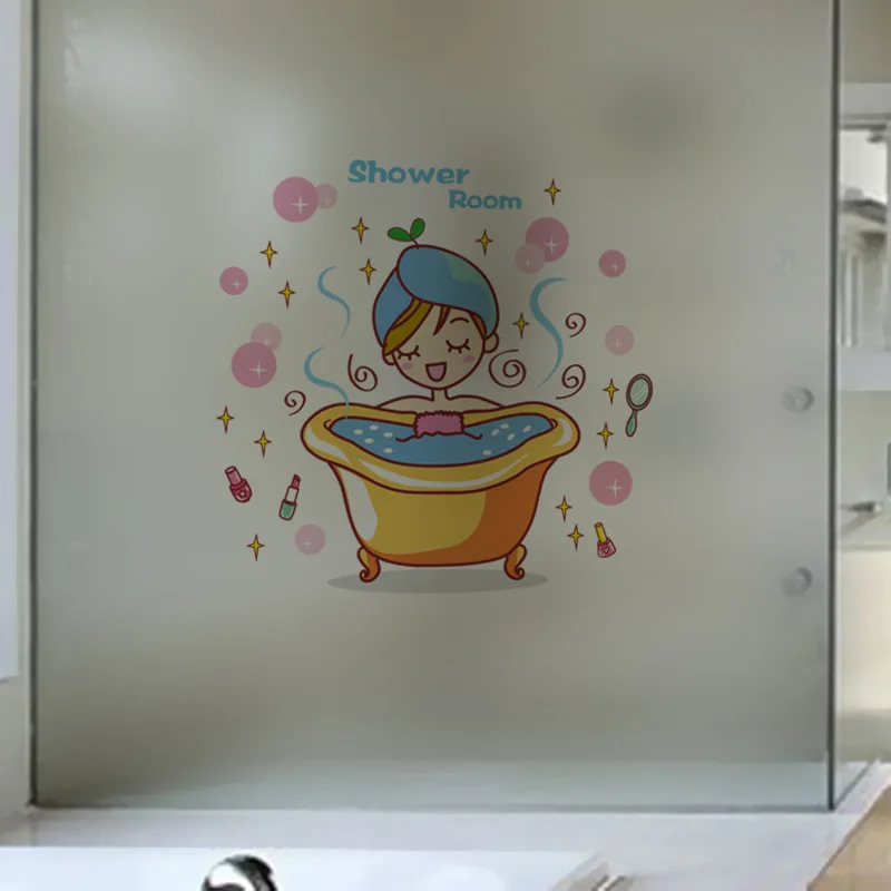 Lovely Girl In The Bath Glass Door Wall Sticker Shower Waterproof Bathroom Home Decoration Art Decals Stickers Window Wallpaper