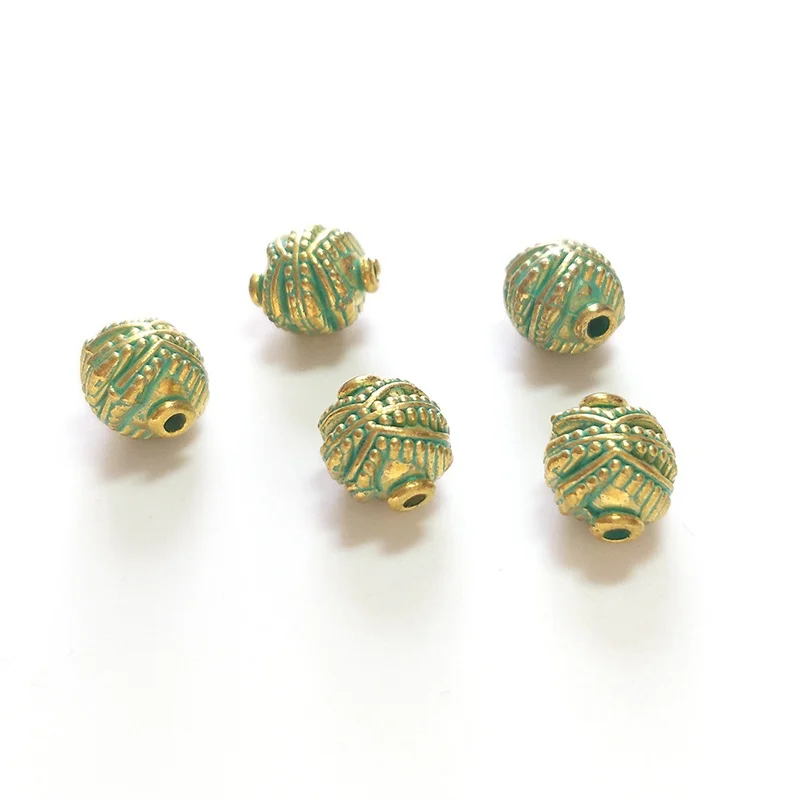 2021 New Fashion 10pcs 10MM Retro Patina Plated Zinc Alloy Green Round Beads for DIY Bracelet Jewelry Accessories