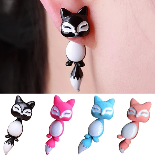 1Pc Women's Chic Cute 3D Fox Ear Stud Gift Party Lovely Cartoon Animal Earring