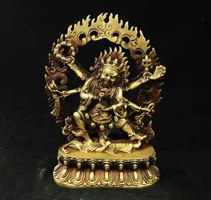 

Chinese Old tibet buddhism brass 6 arms Mahakala Vajra King Kong Exorcism god buddha statue decoration bronze factory outlets