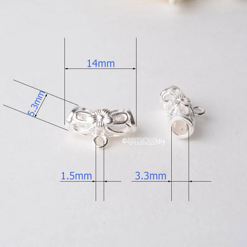 solid 925 sterling silver hollow Tube Spacer Bead Connector with Closed Jump Ring, rondel spacer bead charms for necklace