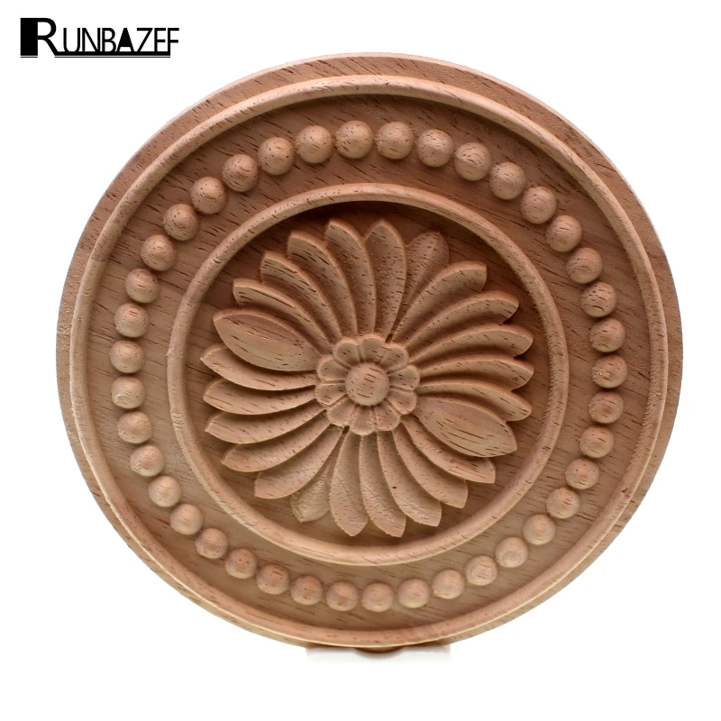 

RUNBAZEF Round Onlay Applique Wooden Wood Carving Decal Furniture Wall Corner Decor for Cabinets Windows Mirrors