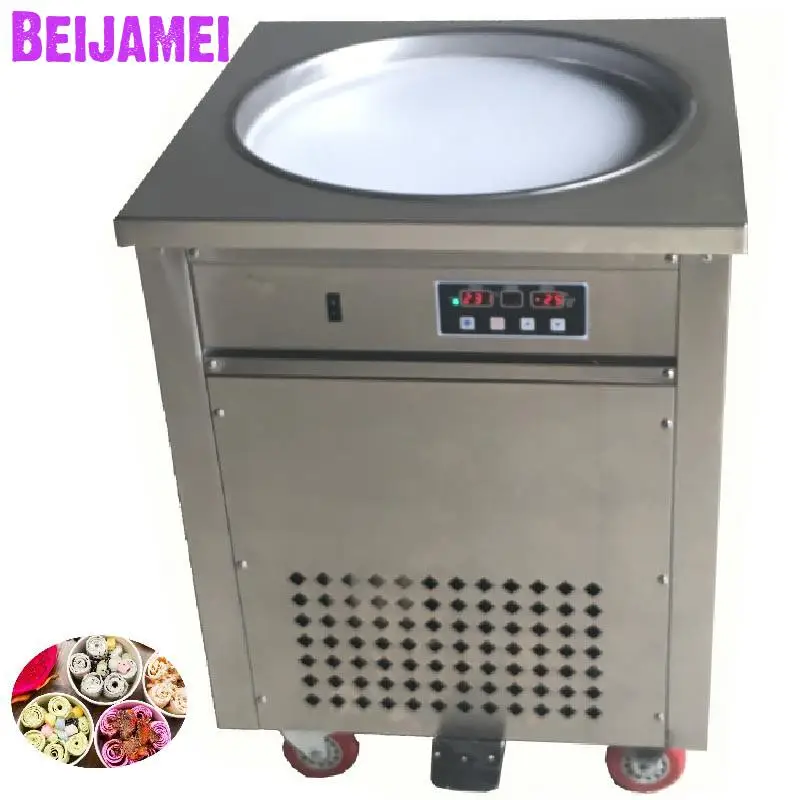 BEIJAMEI High quality single round fry ice cream maker roll 110v 220v thailand rolled fried ice machine price