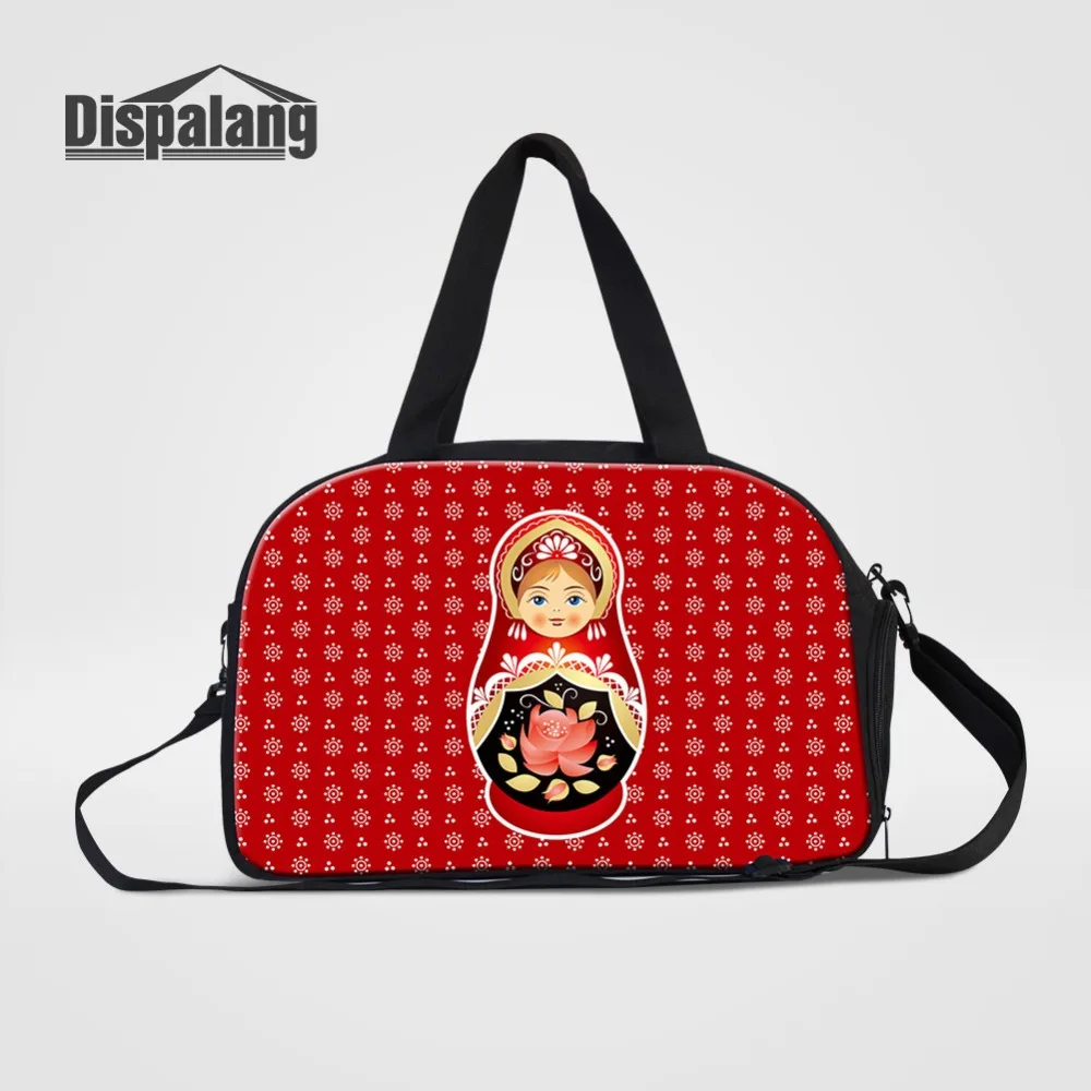 Russo matryona matryoshka boneca impressão duffle sacos para mulheres lona durante a noite saco de fim de semana com sapatos bolso feminino duffel saco