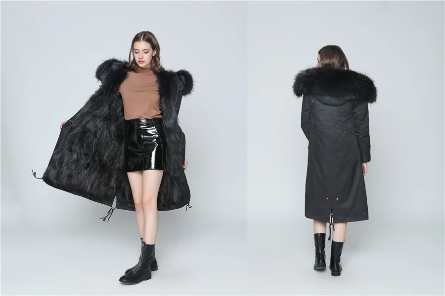 Echter Pelzmantel Winterjacke Damen Langer Parka Wasserdicht Großer Natürlicher Waschbärpelzkragen Kapuze Dick Warm Echter Fuchspelz-Futtermantel – Detail 32