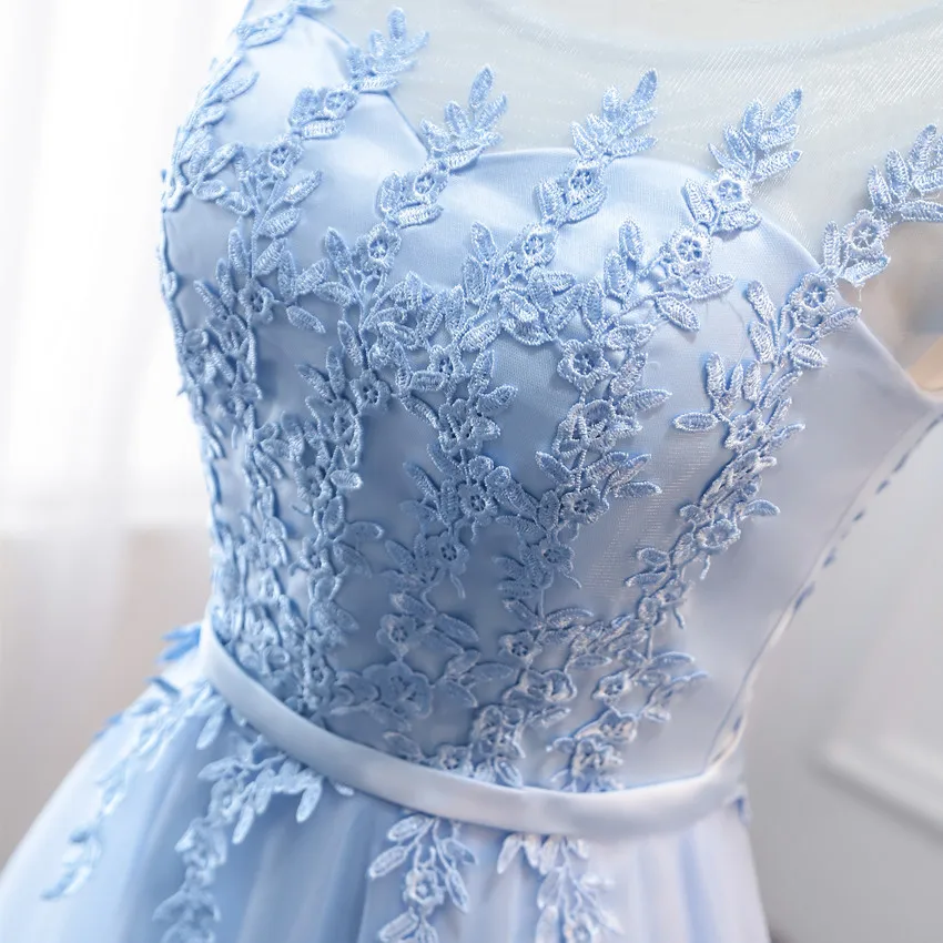 Vestido de dama de honra longo com meia manga, cordões, azul celeste, para baile, casamento, brinde, nova primavera 2019, mnz-9688