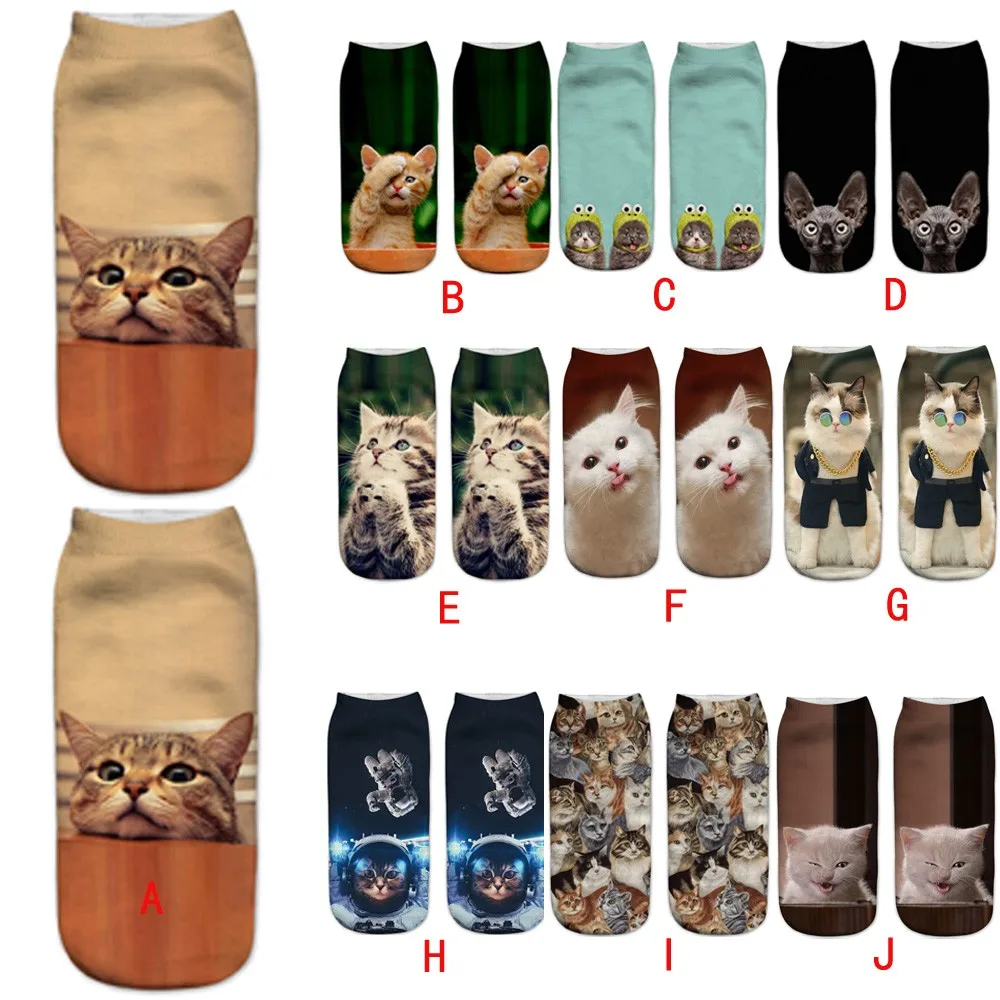 Perimedes New 2018 High Quality Professional Brand Sport Work Business Socks 3D Cute Cat Printing Medium Sports Socks#y40