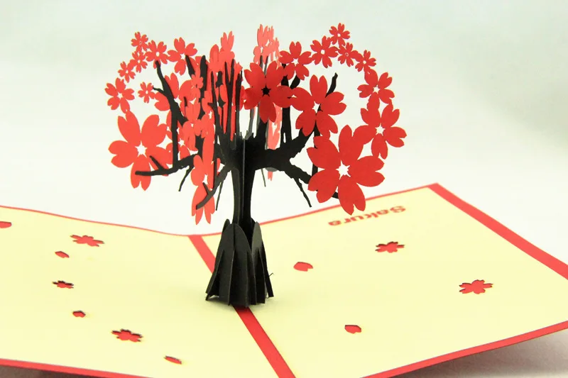 New Arrive Universal Festival Sakura Tree Invitations Delicacy Gift Handmade Creative 3D Cards Pop UP Gift