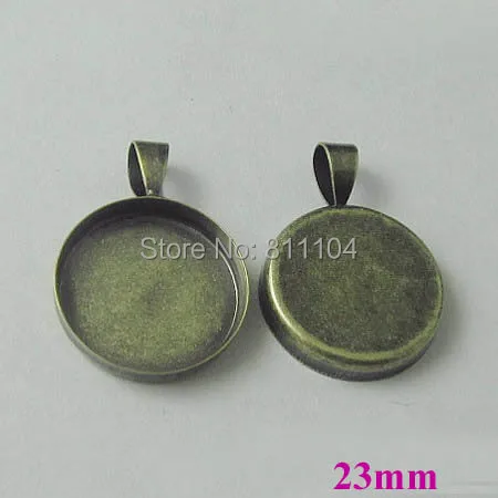 

23mm Antique Bronze Plated Copper Blank Bases Round Deep Wall Bezel cups w/ a bail Cabochon Settings Pendant Blank Wholesale