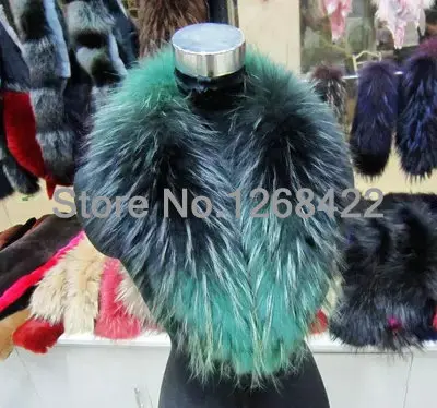 Free shopping 2014 winterThe new fashion fur collars Big raccoon fur scarf shawl collar Genuine leather fur collar multicolor