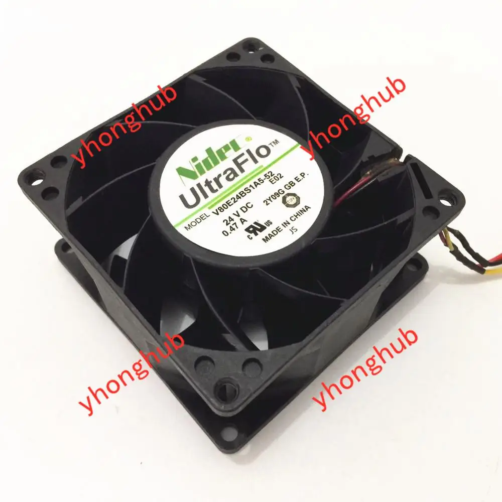 Nidec V80E24BS1A5-52 E02 DC 24V 0.47A 80x80x38mm 3-Wire Server Cooling Fan