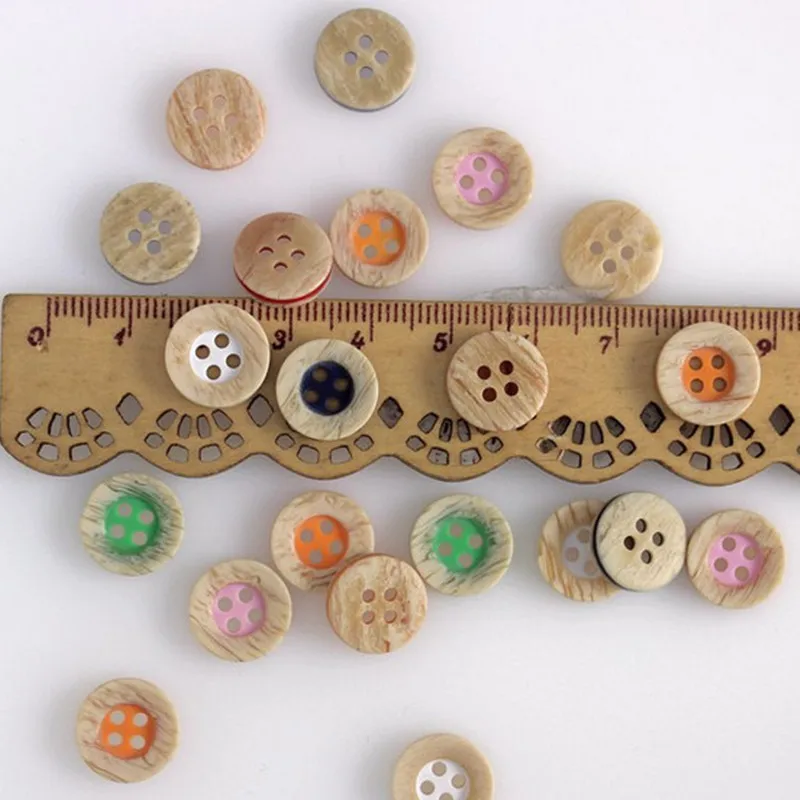 100 pcs 1.3 cm Round 4 Holes Buttons Flatback Mixed Color Resin Kids Children Clothes Hat Buttons Sewing Clothing Accessories