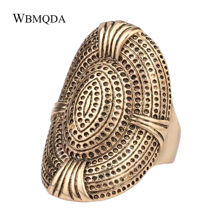 Vintage Luxury Hip Hop Big Antique Gold Rings For Women Fashion Statement Wedding Engagement Men Ring Indian Jewelry 2018