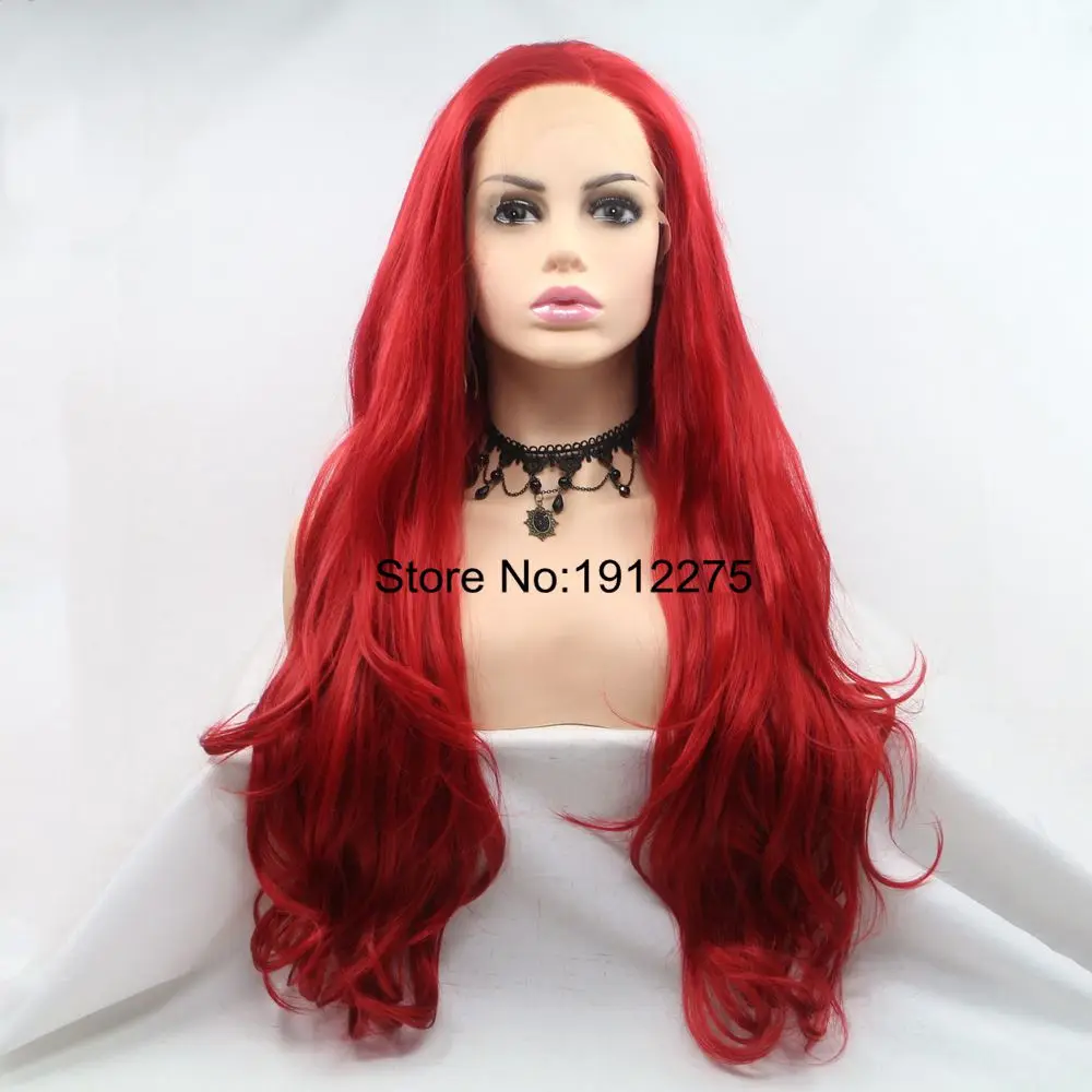 Sylvia Long Hair Red Color Wavy Synthetic Lace Front Wig For Women Side Part Heat Resistant Glueless Cosplay Wigs Makeup Wedding