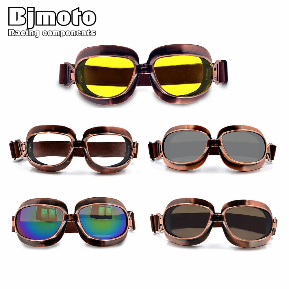 

BJMOTO Hot Motorcycle Accessory Scooter Goggle Pilot Ski Glasses Bike ATV Goggles with Copper Frame for harley style