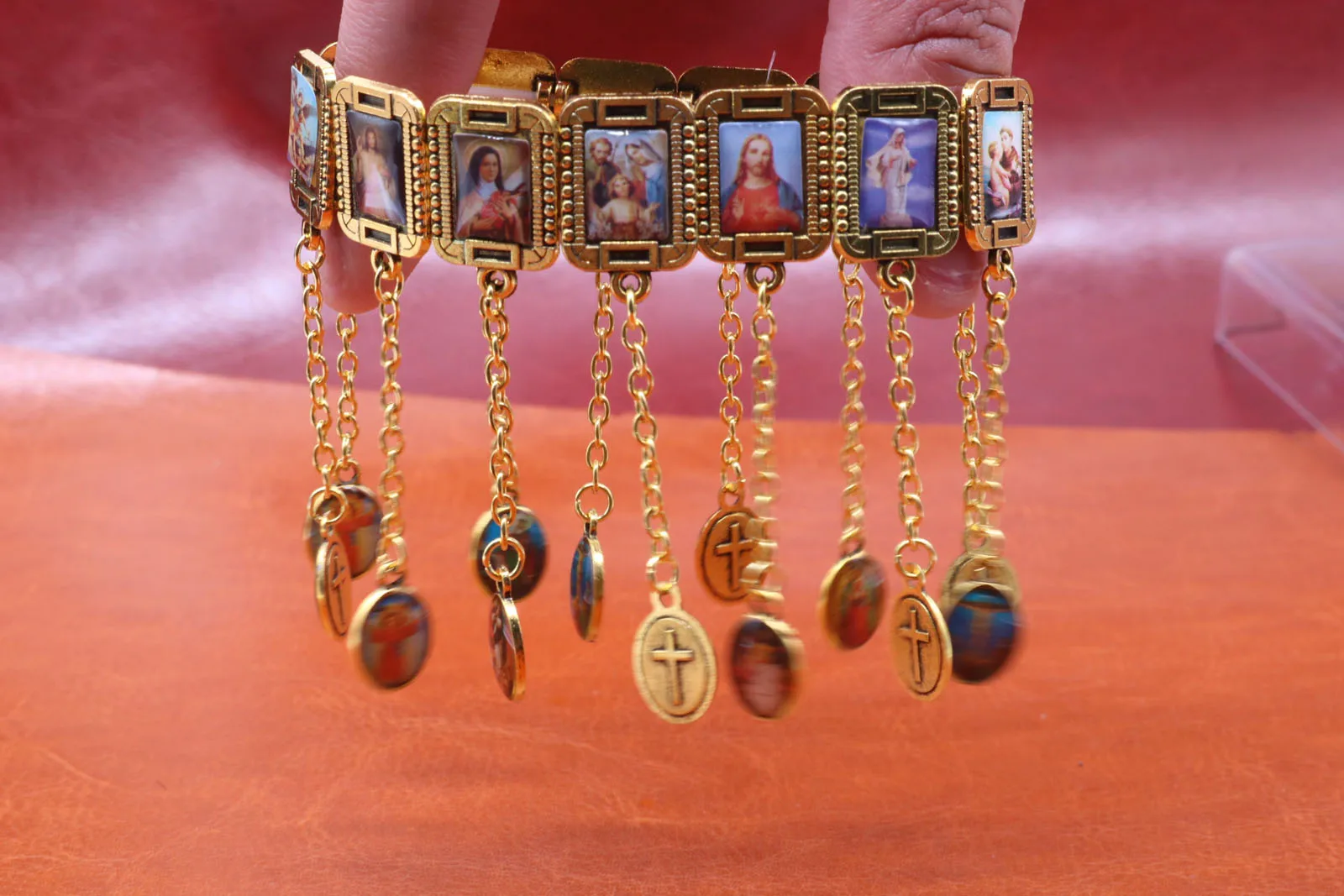 Exquisite metal stretch multi-drop rosary bracelet, Catholic Saints bracelet, holy god religious mercy icon bracelet.