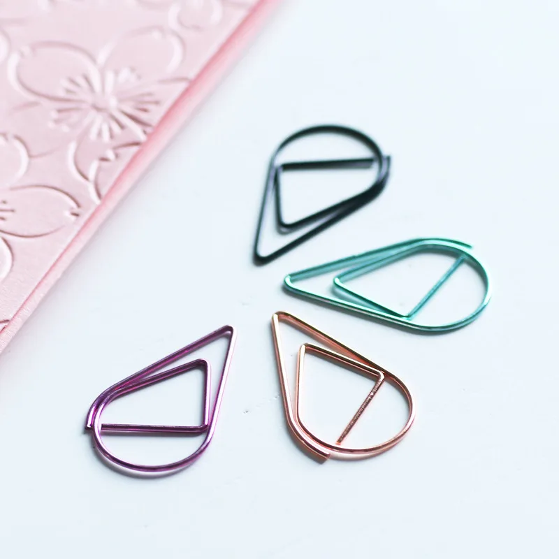 30/50 Pcs/Set Metal Material Drop Shape Paper Clips Gold Silver Color Funny Kawaii Bookmark Office Shool Stationery Marking Clip