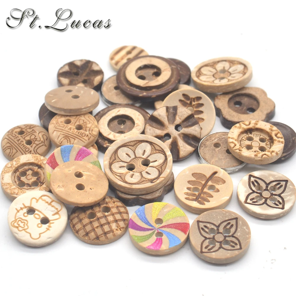 15 types new fashion 30pcs/lot Natural color coconut Sewing Buttons 2 Hole Button garment Scrapbooking Sewing Accessories DIY