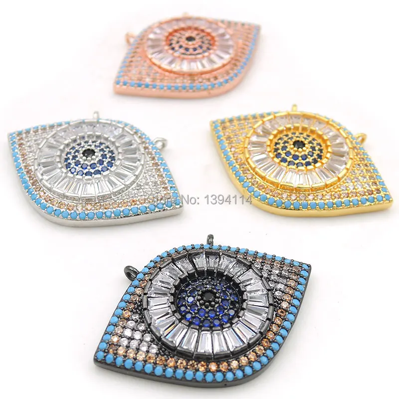 

32*20*4mm Micro Pave CZ Of Mixing Colors Eye Charm Of Double Circles Fit For Women As Necklaces Accessory