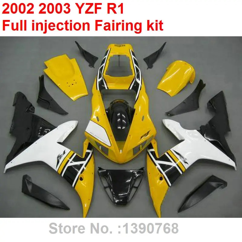 Motorcycle unpainted bodywork fairing kit for Yamaha YZF R1 02 03 yellow black white plastic fairings set YZFR1 2002 2003 BC26