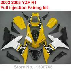 Motorcycle unpainted bodywork fairing kit for Yamaha YZF R1 02 03 yellow black white plastic fairings set YZFR1 2002 2003 BC26