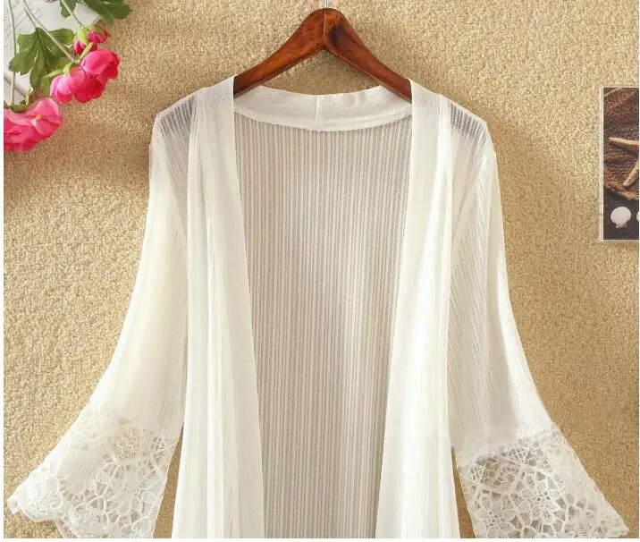 Summer Boho Lace Kimono Beach Cardigan Tops Women Sexy Sunscreen Chiffon Holiday Blouse Shirts Lady Sun Protection Clothing