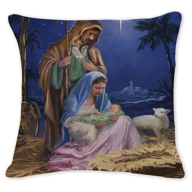 2018High Quality Cushion Covers Mona Lisa Our Lady Pillow Covers Girls Car Cotton Linen Home Decorative Jesus Throwpillow Covers