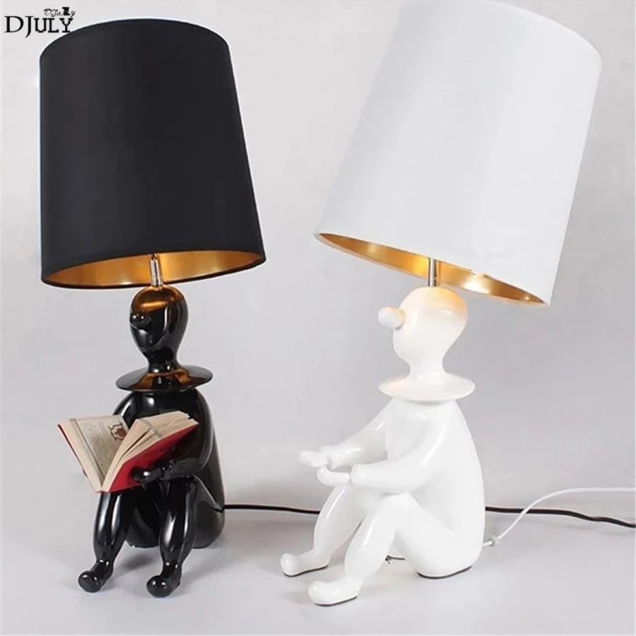 

European Art Deco Clown Resin Table Lamp Living Room Decoration Kids Study Bedroom Bedside Lamp Led Makeup Table Light Fixtures