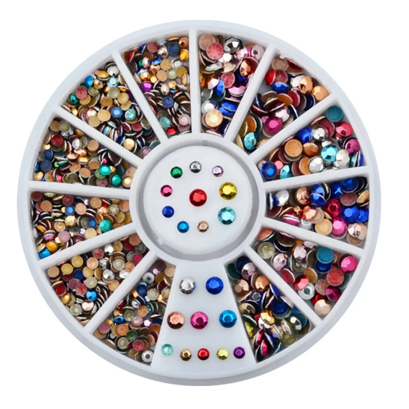 Strass pailletés colorés AB pour ongles, 1 boîte, perles de charme 3D, décorations en roues pour gel UV, accessoires de Nail Art, DIY